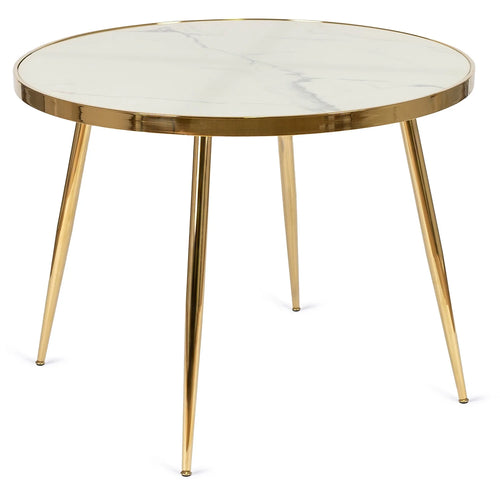 Elite TINGA 100 cm Round Dining Table – White Marble/Gold