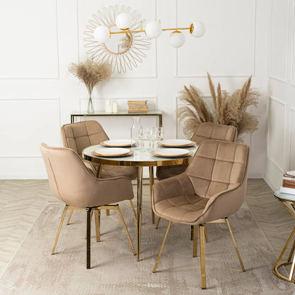 Elite TINGA 100 cm Round Dining Table – White Marble/Gold