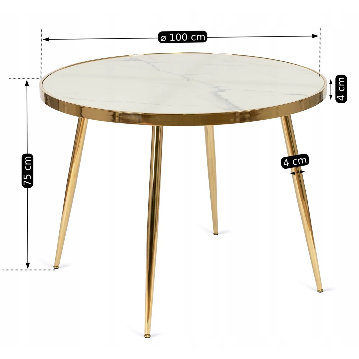 Elite TINGA 100 cm Round Dining Table – White Marble/Gold