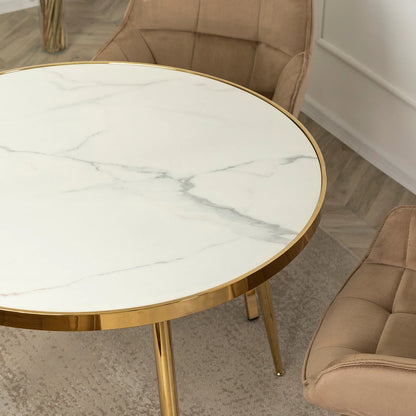 Elite TINGA 100 cm Round Dining Table – White Marble/Gold