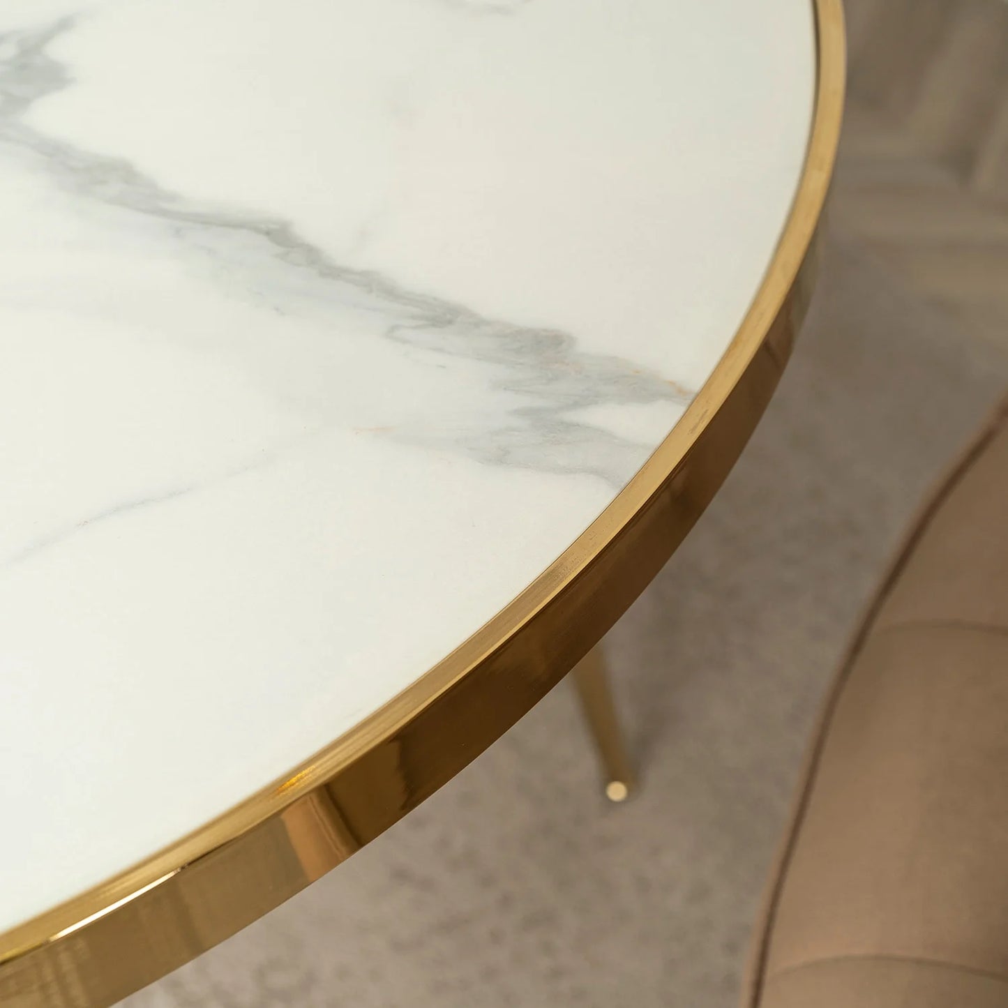 Elite TINGA 100 cm Round Dining Table – White Marble/Gold