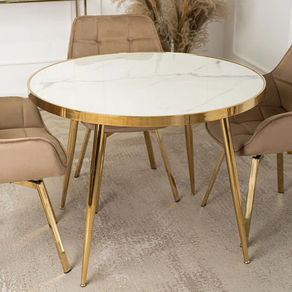 Elite TINGA 100 cm Round Dining Table – White Marble/Gold