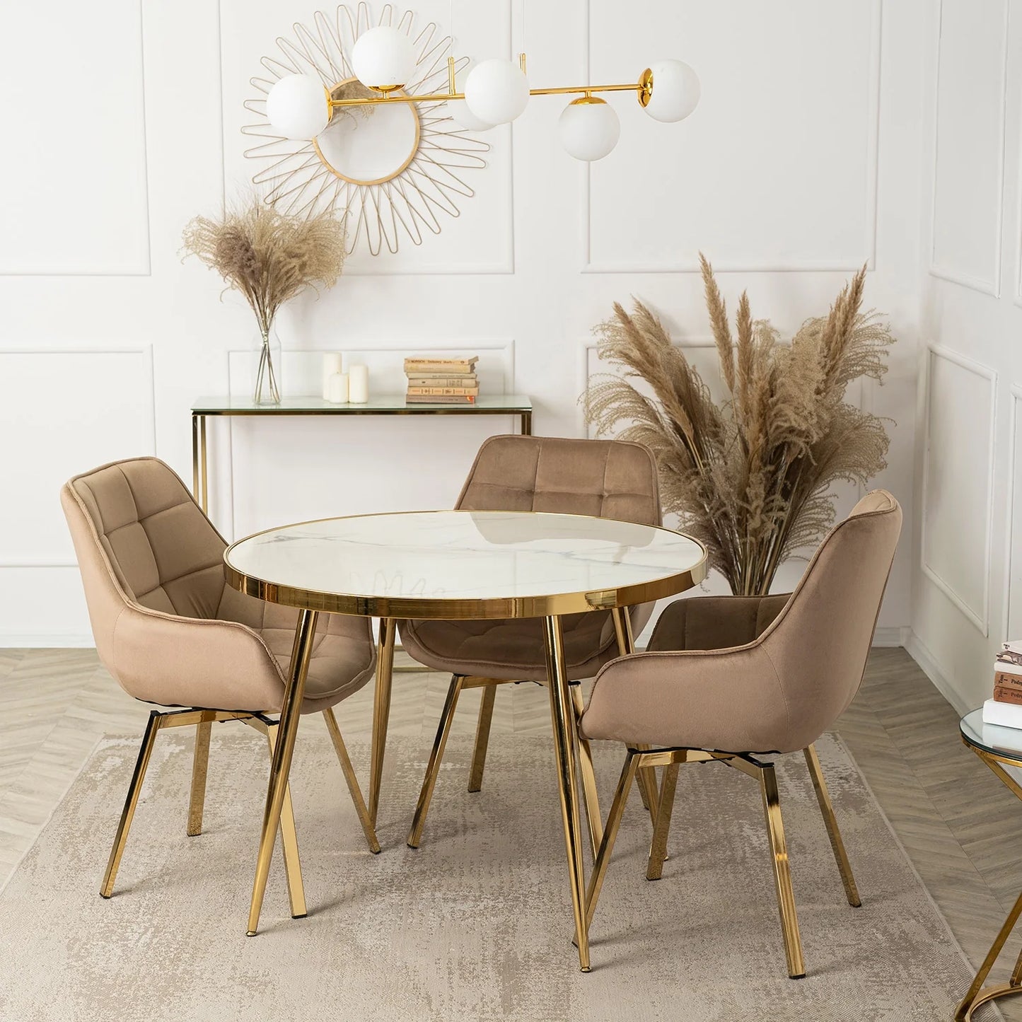 Elite TINGA 100 cm Round Dining Table – White Marble/Gold