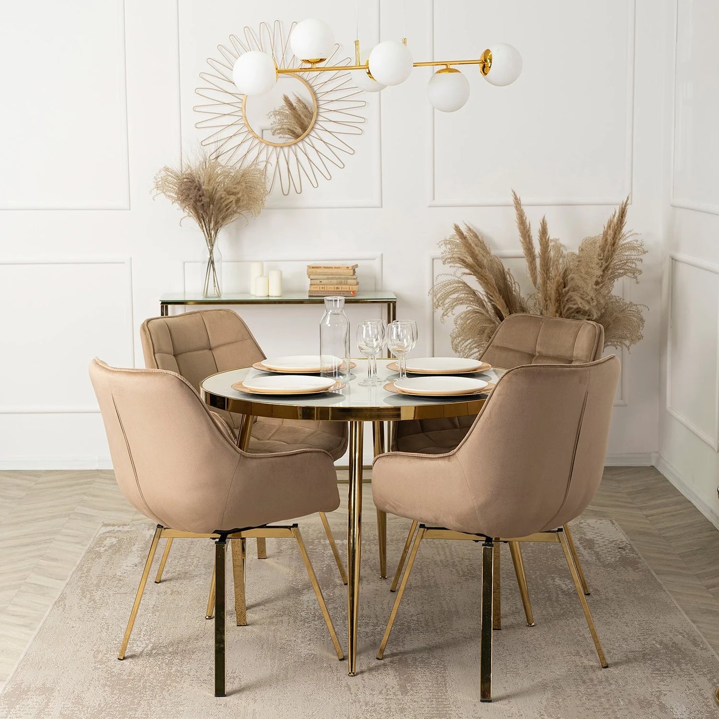 Elite TINGA 100 cm Round Dining Table – White Marble/Gold