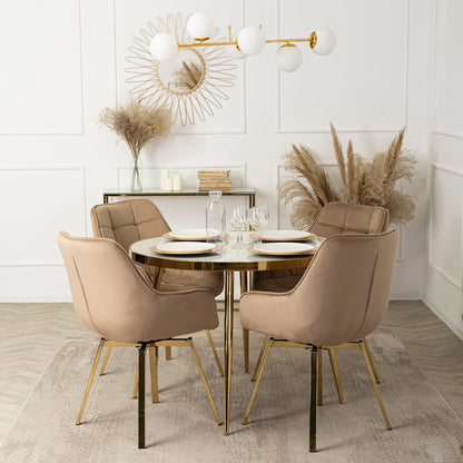 Elite TINGA 100 cm Round Dining Table – White Marble/Gold