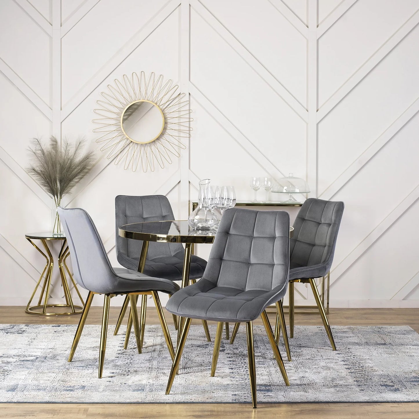 Elite TINGA 100 cm Round Dining Table – Black Marble/Gold