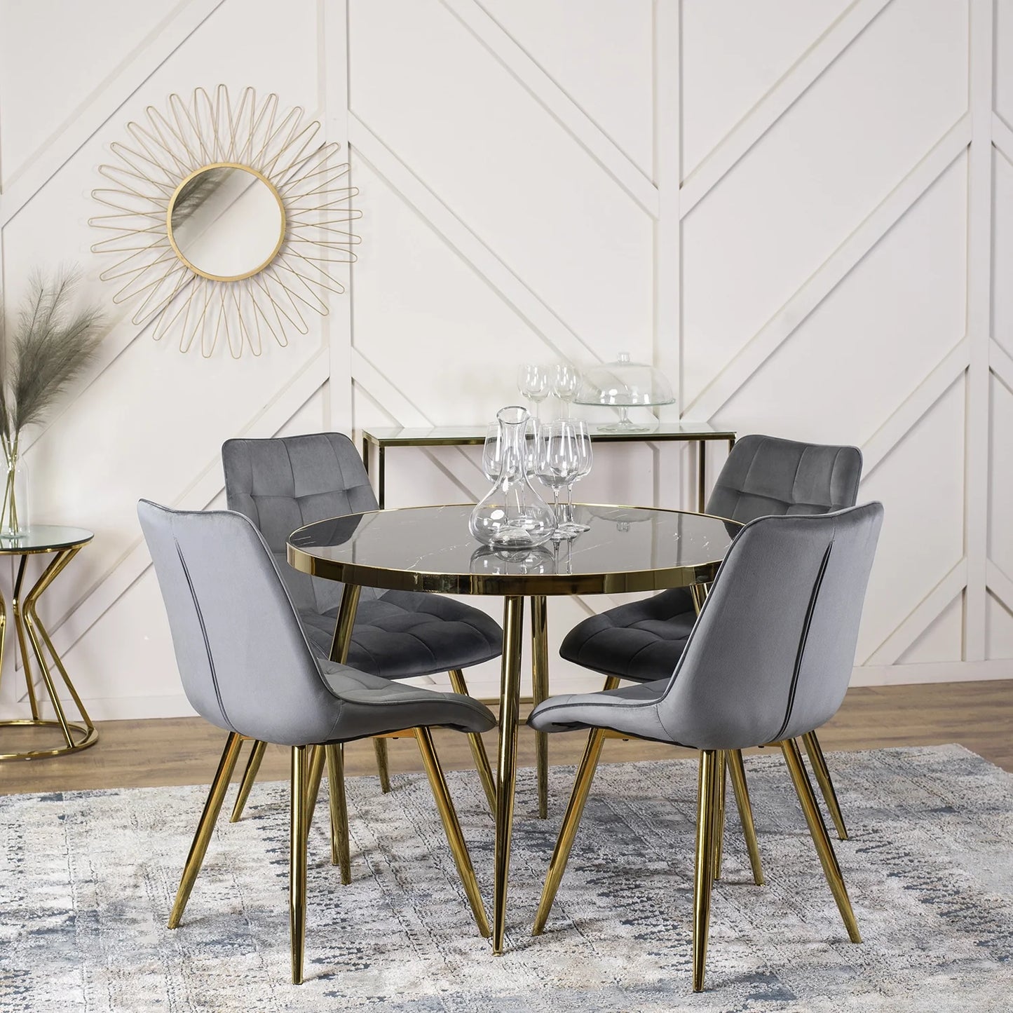 Elite TINGA 100 cm Round Dining Table – Black Marble/Gold