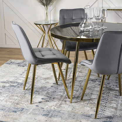 Elite TINGA 100 cm Round Dining Table – Black Marble/Gold