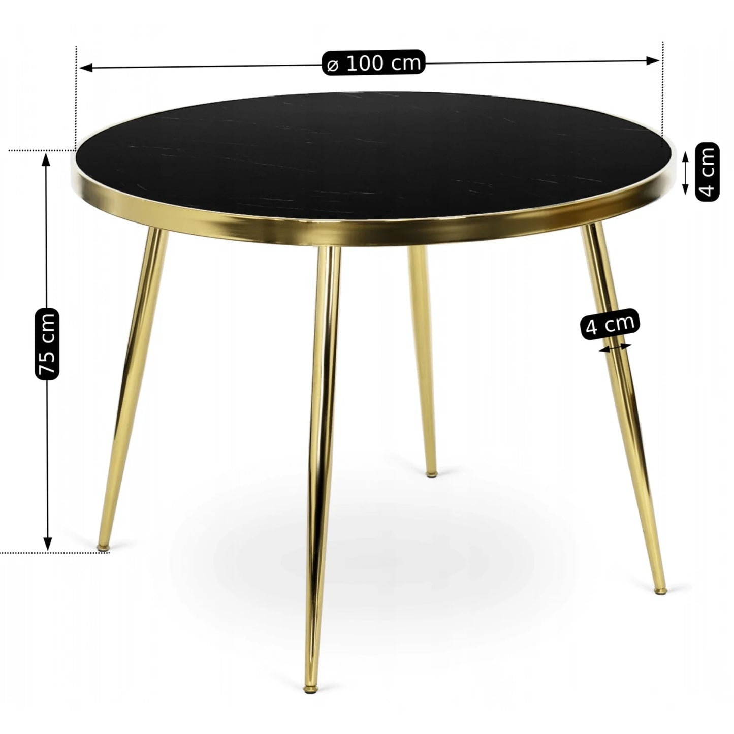 Elite TINGA 100 cm Round Dining Table – Black Marble/Gold