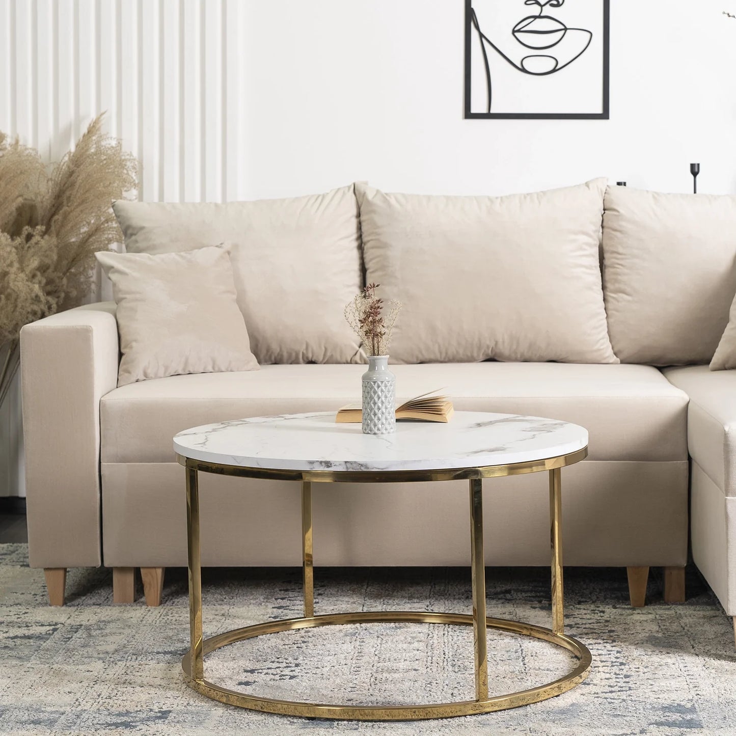 Elite CLIFF MAX White Marble/Gold Coffee Table