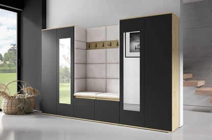 PK Emi 10 Hallway Wardrobe Artisan Oak / Black - Upholstered Panels in Various Colours