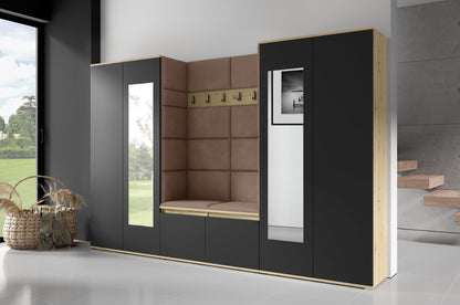PK Emi 10 Hallway Wardrobe Artisan Oak / Black - Upholstered Panels in Various Colours