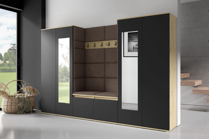PK Emi 10 Hallway Wardrobe Artisan Oak / Black - Upholstered Panels in Various Colours