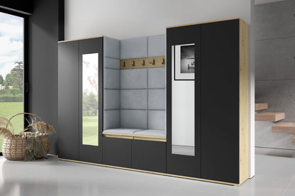 PK Emi 10 Hallway Wardrobe Artisan Oak / Black - Upholstered Panels in Various Colours