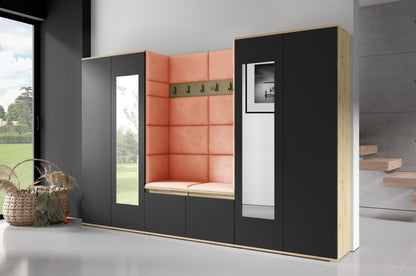 PK Emi 10 Hallway Wardrobe Artisan Oak / Black - Upholstered Panels in Various Colours
