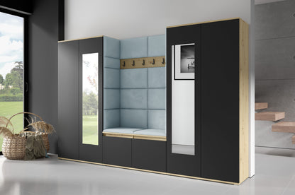 PK Emi 10 Hallway Wardrobe Artisan Oak / Black - Upholstered Panels in Various Colours