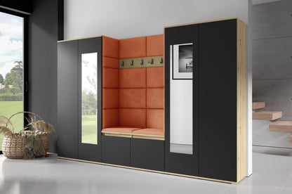 PK Emi 10 Hallway Wardrobe Artisan Oak / Black - Upholstered Panels in Various Colours