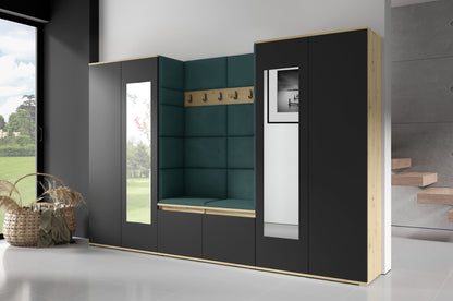 PK Emi 10 Hallway Wardrobe Artisan Oak / Black - Upholstered Panels in Various Colours