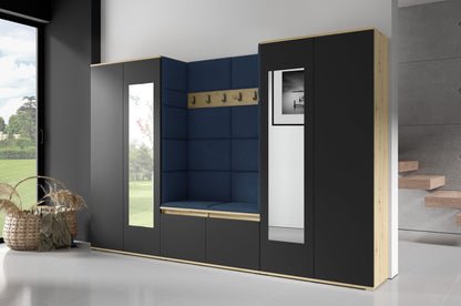 PK Emi 10 Hallway Wardrobe Artisan Oak / Black - Upholstered Panels in Various Colours