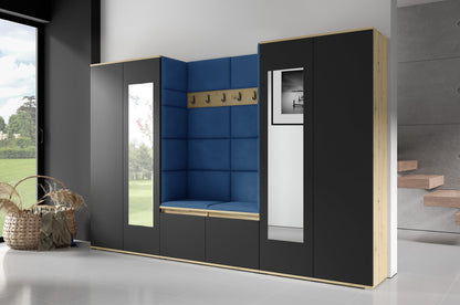 PK Emi 10 Hallway Wardrobe Artisan Oak / Black - Upholstered Panels in Various Colours
