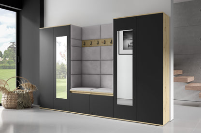 PK Emi 10 Hallway Wardrobe Artisan Oak / Black - Upholstered Panels in Various Colours