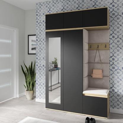 PK Emi 18 Hallway Wardrobe Artisan Oak / Black - Upholstered Panels in Various Colours
