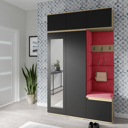 PK Emi 18 Hallway Wardrobe Artisan Oak / Black - Upholstered Panels in Various Colours