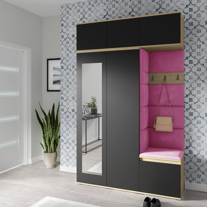 PK Emi 18 Hallway Wardrobe Artisan Oak / Black - Upholstered Panels in Various Colours