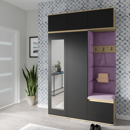 PK Emi 18 Hallway Wardrobe Artisan Oak / Black - Upholstered Panels in Various Colours