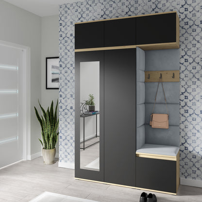 PK Emi 18 Hallway Wardrobe Artisan Oak / Black - Upholstered Panels in Various Colours