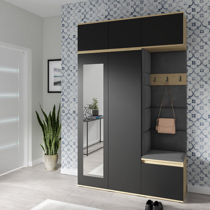 PK Emi 18 Hallway Wardrobe Artisan Oak / Black - Upholstered Panels in Various Colours