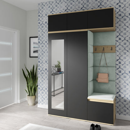 PK Emi 18 Hallway Wardrobe Artisan Oak / Black - Upholstered Panels in Various Colours