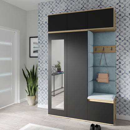 PK Emi 18 Hallway Wardrobe Artisan Oak / Black - Upholstered Panels in Various Colours