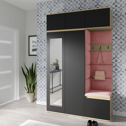 PK Emi 18 Hallway Wardrobe Artisan Oak / Black - Upholstered Panels in Various Colours