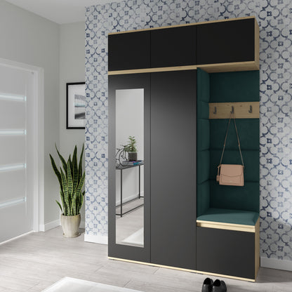 PK Emi 18 Hallway Wardrobe Artisan Oak / Black - Upholstered Panels in Various Colours