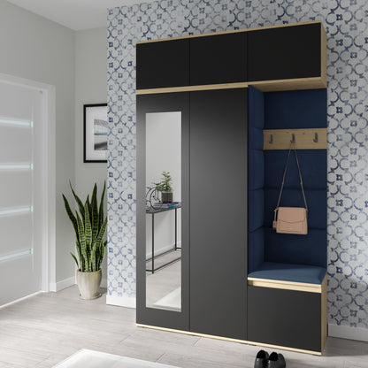 PK Emi 18 Hallway Wardrobe Artisan Oak / Black - Upholstered Panels in Various Colours