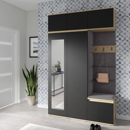PK Emi 18 Hallway Wardrobe Artisan Oak / Black - Upholstered Panels in Various Colours