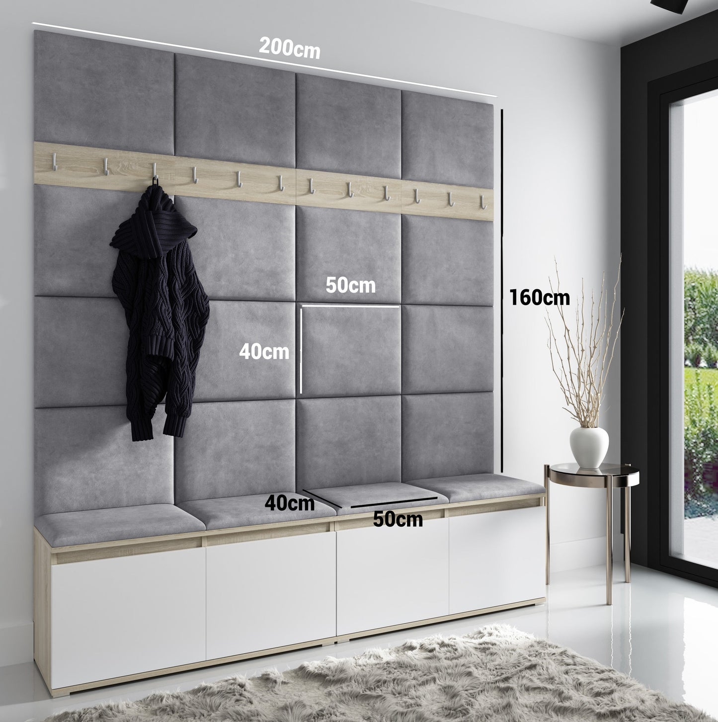 PK Emi 4 Hallway Wardrobe Artisan Oak / Black - Upholstered Panels in Various Colours