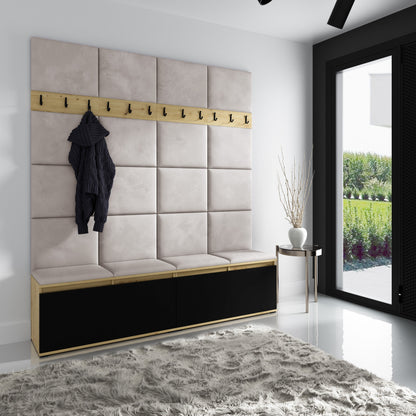 PK Emi 4 Hallway Wardrobe Artisan Oak / Black - Upholstered Panels in Various Colours