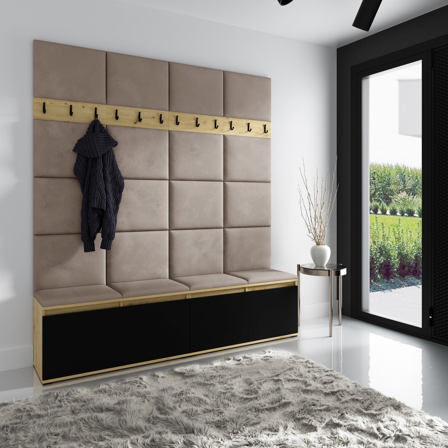 PK Emi 4 Hallway Wardrobe Artisan Oak / Black - Upholstered Panels in Various Colours