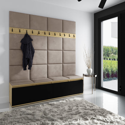 PK Emi 4 Hallway Wardrobe Artisan Oak / Black - Upholstered Panels in Various Colours