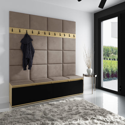 PK Emi 4 Hallway Wardrobe Artisan Oak / Black - Upholstered Panels in Various Colours