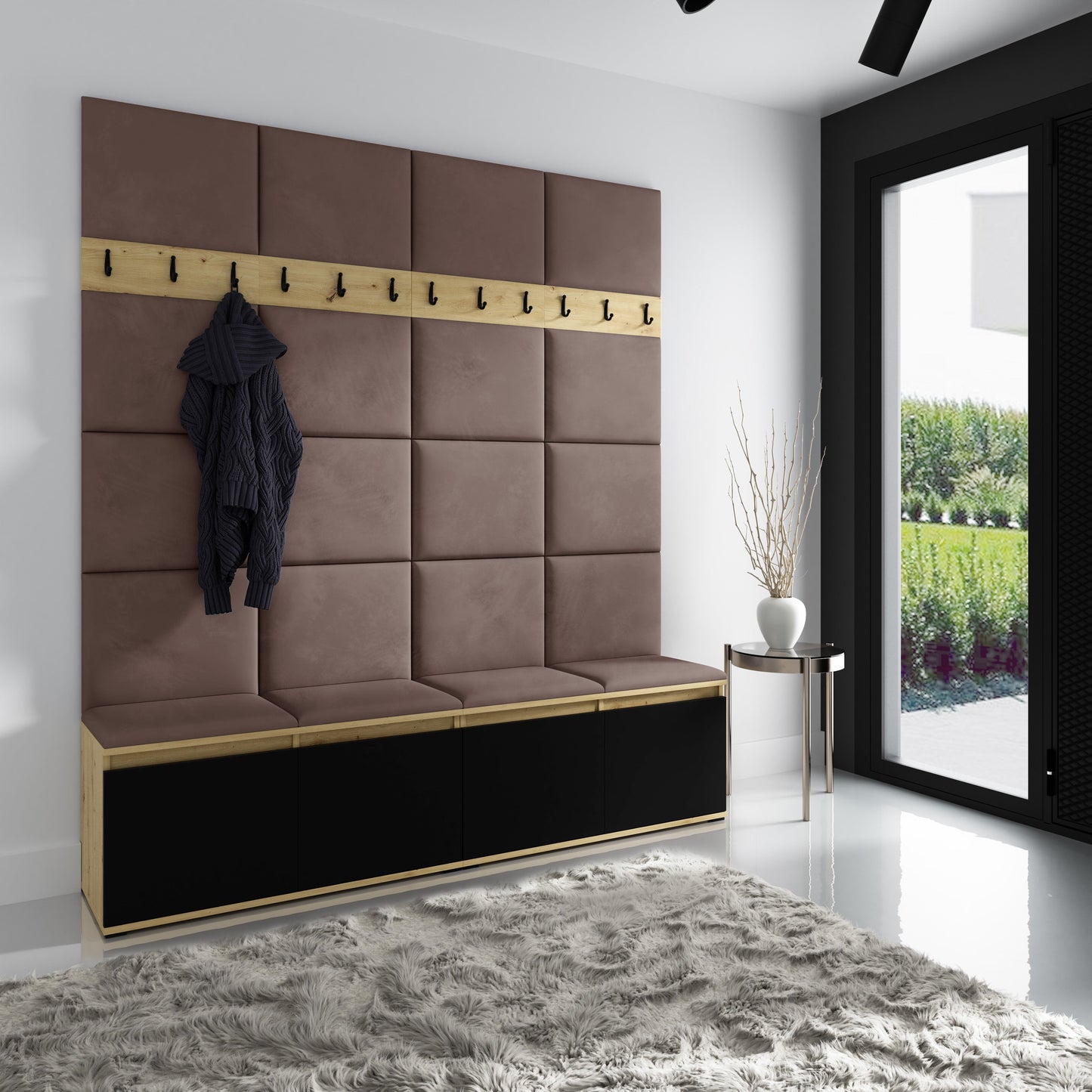 PK Emi 4 Hallway Wardrobe Artisan Oak / Black - Upholstered Panels in Various Colours