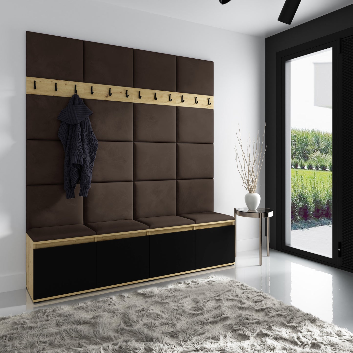 PK Emi 4 Hallway Wardrobe Artisan Oak / Black - Upholstered Panels in Various Colours