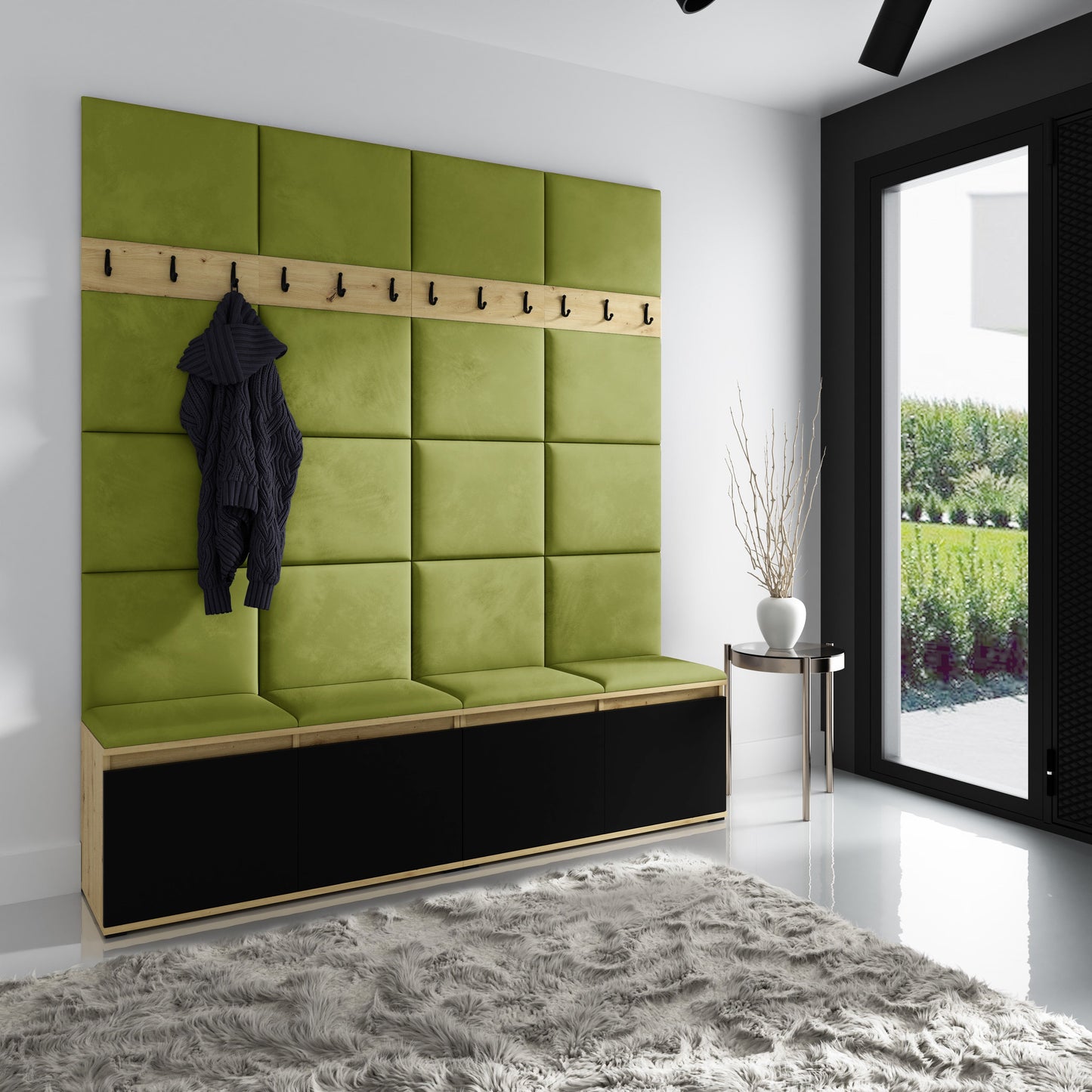 PK Emi 4 Hallway Wardrobe Artisan Oak / Black - Upholstered Panels in Various Colours