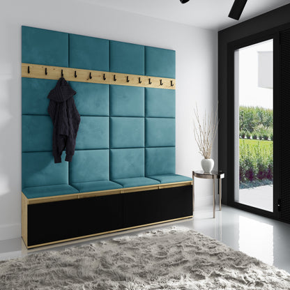 PK Emi 4 Hallway Wardrobe Artisan Oak / Black - Upholstered Panels in Various Colours