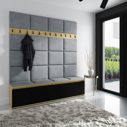 PK Emi 4 Hallway Wardrobe Artisan Oak / Black - Upholstered Panels in Various Colours