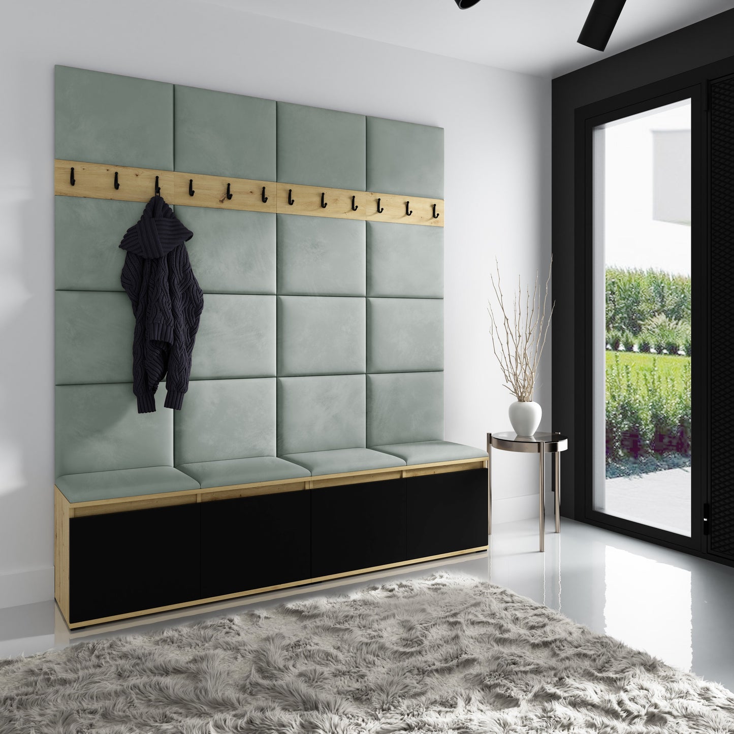 PK Emi 4 Hallway Wardrobe Artisan Oak / Black - Upholstered Panels in Various Colours