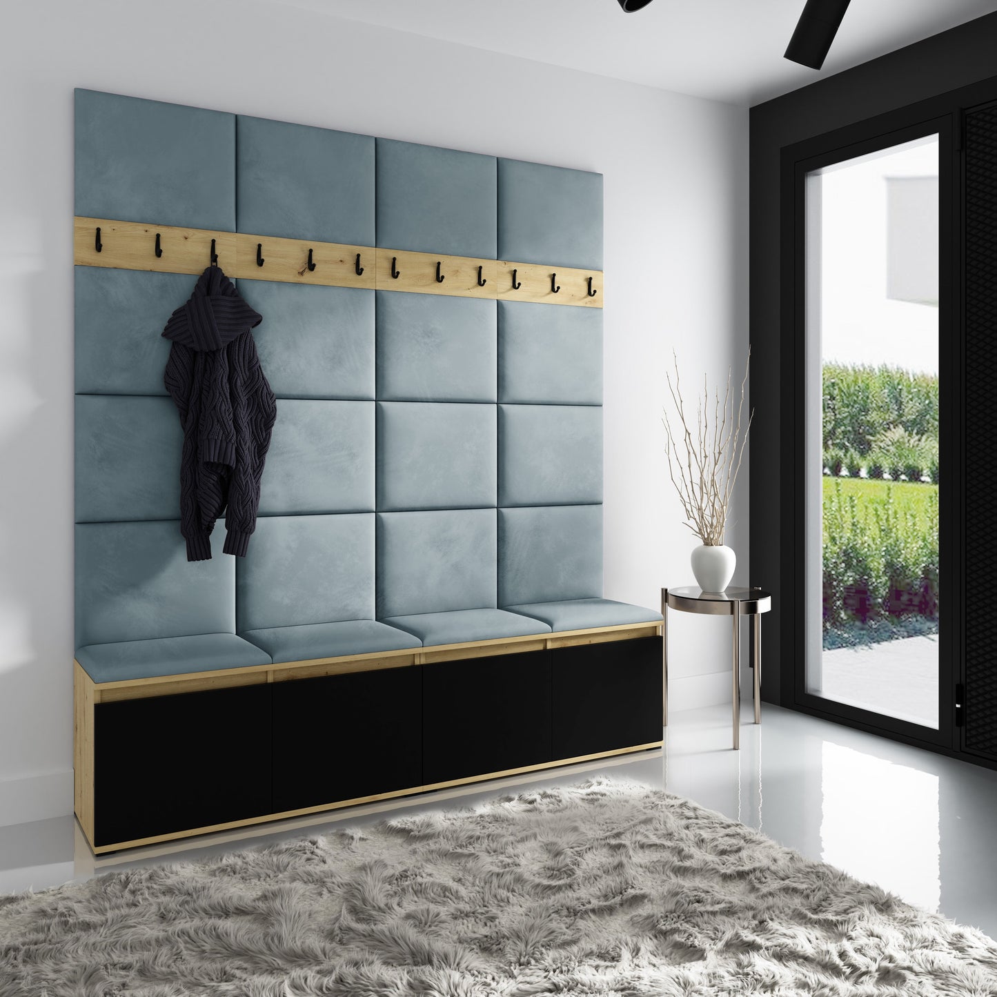 PK Emi 4 Hallway Wardrobe Artisan Oak / Black - Upholstered Panels in Various Colours