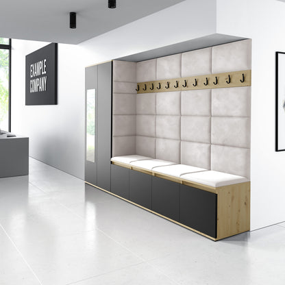 PK Emi 9 Hallway Wardrobe Artisan Oak / Black - Upholstered Panels in Various Colours